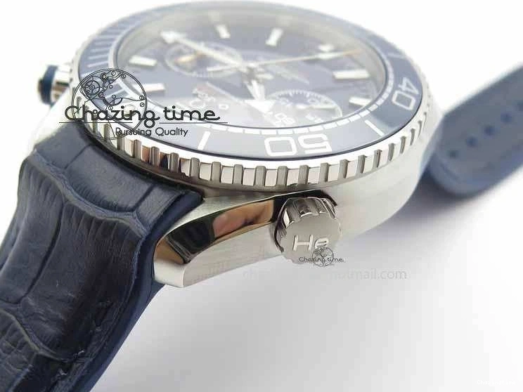 0129 EyeCatching Planet Ocean Master Chronometer SS OM 1:1 Best Edition Blue Dial On Leather Strap A 8176
